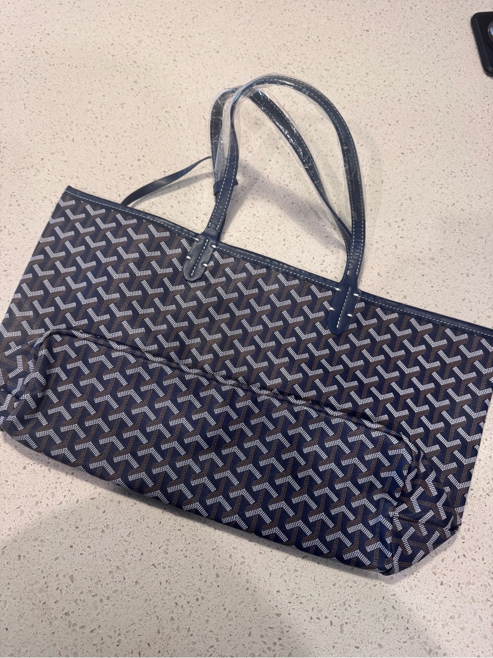 Goyard Inspired Navy Blue Chevron Tote Bag Large Shopper w/ Removable Pouch New